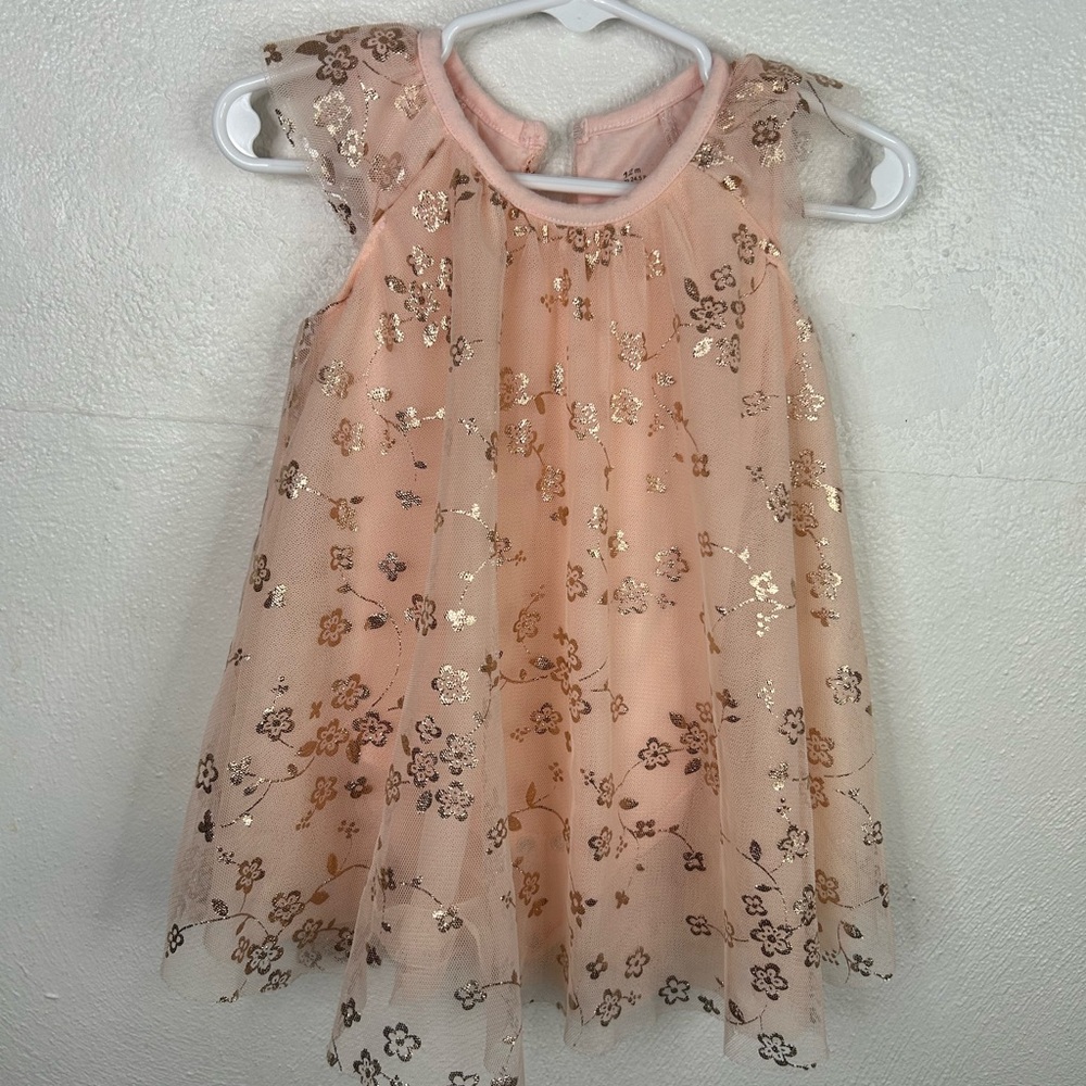 Baby Starters 12M Pink Dress with Gold Floral Details